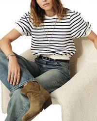 ba&sh Tamar Puff Sleeve Sweatshirt in blue cream - women's top - view 5