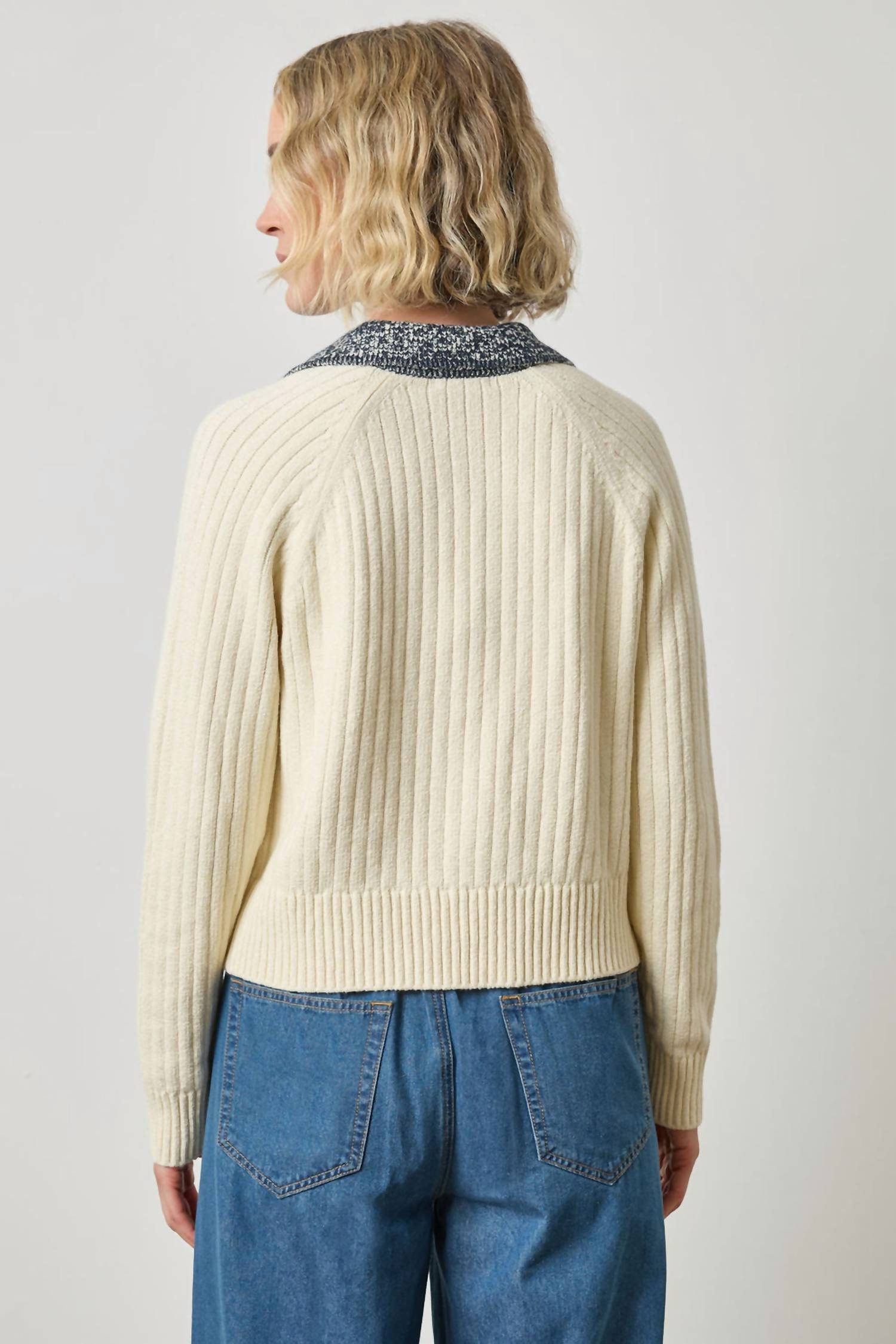 Lilla P Marled Henley Sweater Top in magnolia - women's sweater - detail view