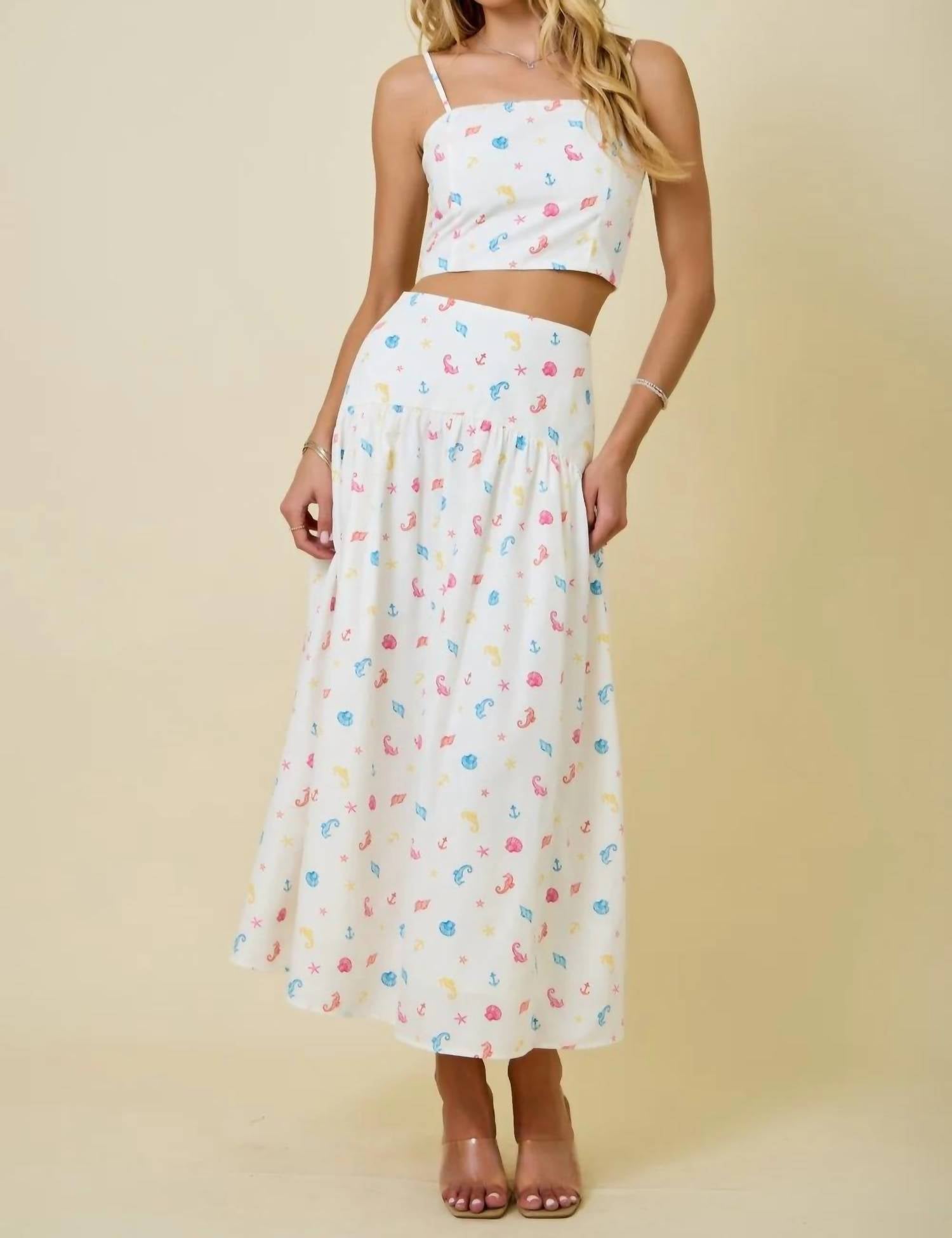Day + Moon - Coastal Print Smocked Top