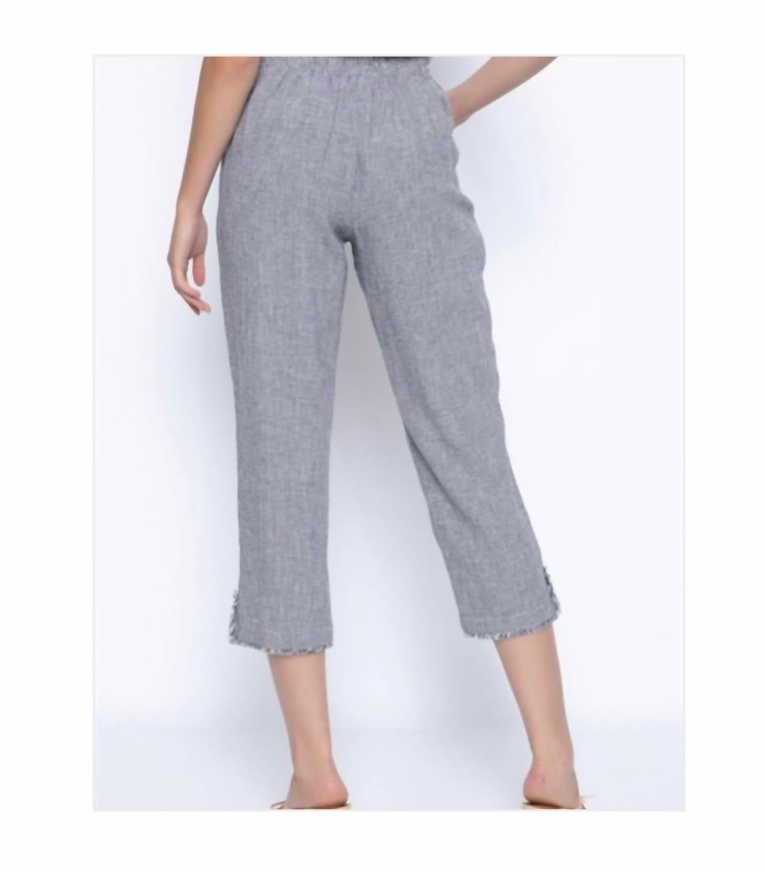 Picadilly - Fringe Trim Pant in Grey/White