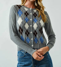 Aaron & Amber - Argyle Button Front Sweater Cardigan