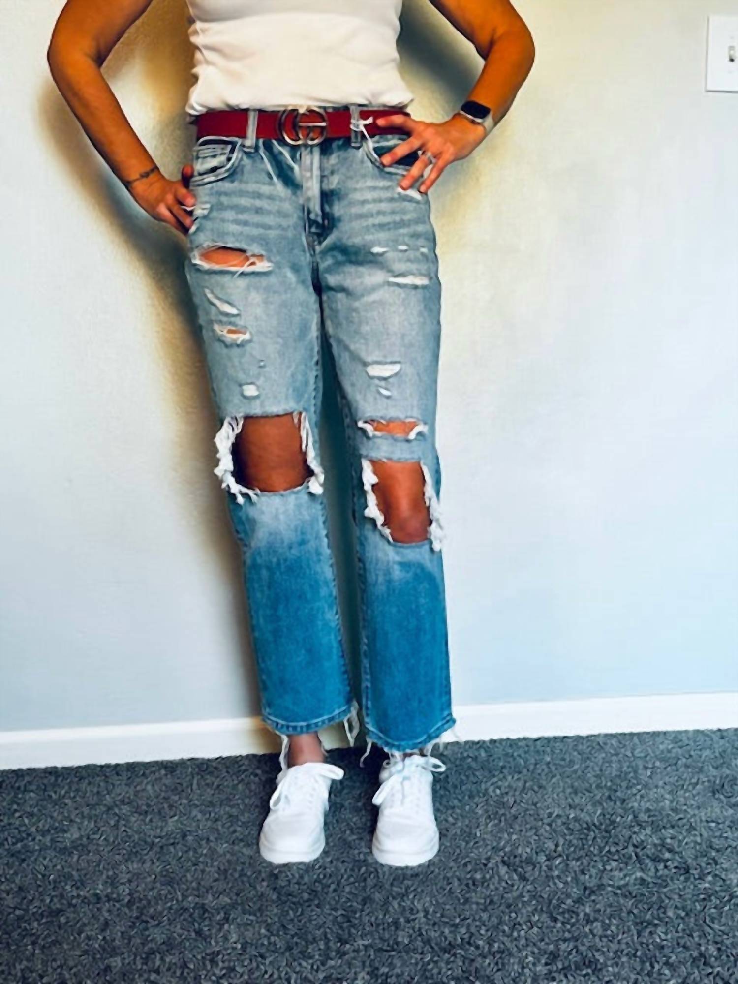 Flying Monkey - Mid Rise Distressed Straight Jeans
