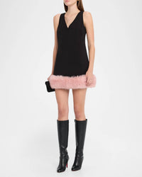 Self-Portrait - Crepe Faux Fur Hem Mini Dress