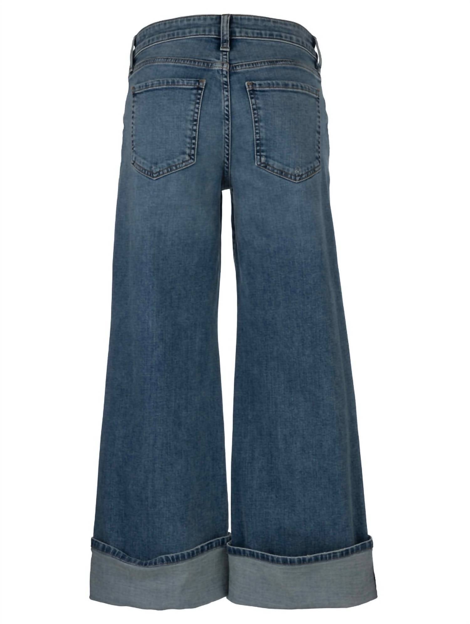 KUT FROM THE KLOTH Women's High Rise Wide Leg Roll Up Hem Jean in incontrovertible - women's pants - detail view