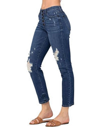 Judy Blue High Waisted Distressed Jeans in blue - women's jeans - view 4