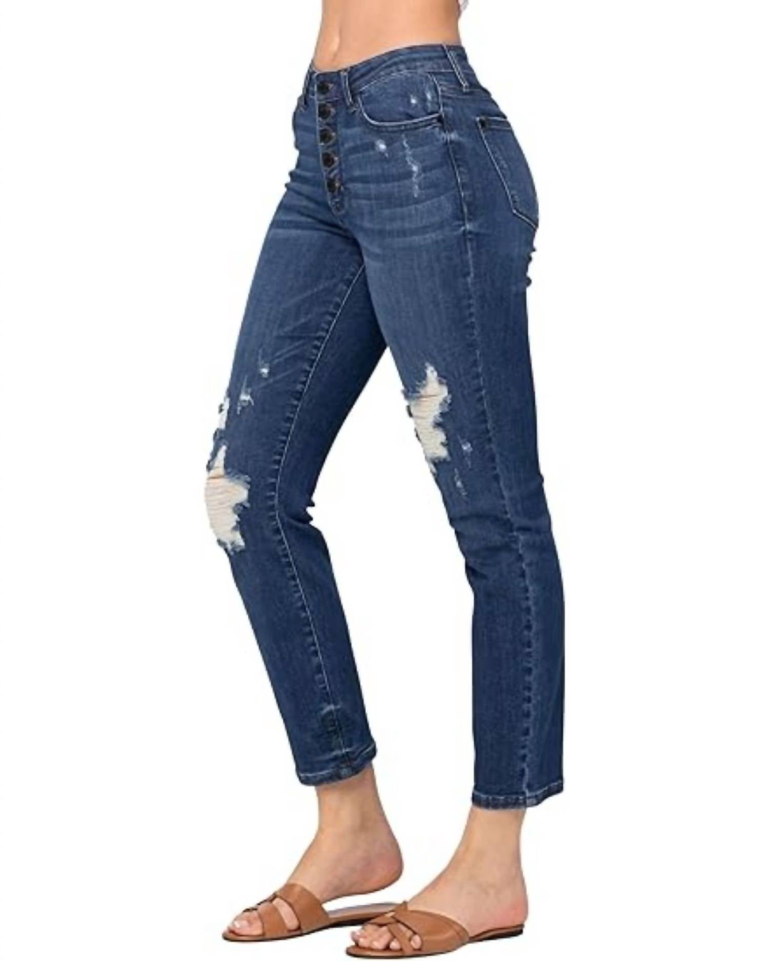 Judy Blue High Waisted Distressed Jeans in blue - women's jeans - view 4