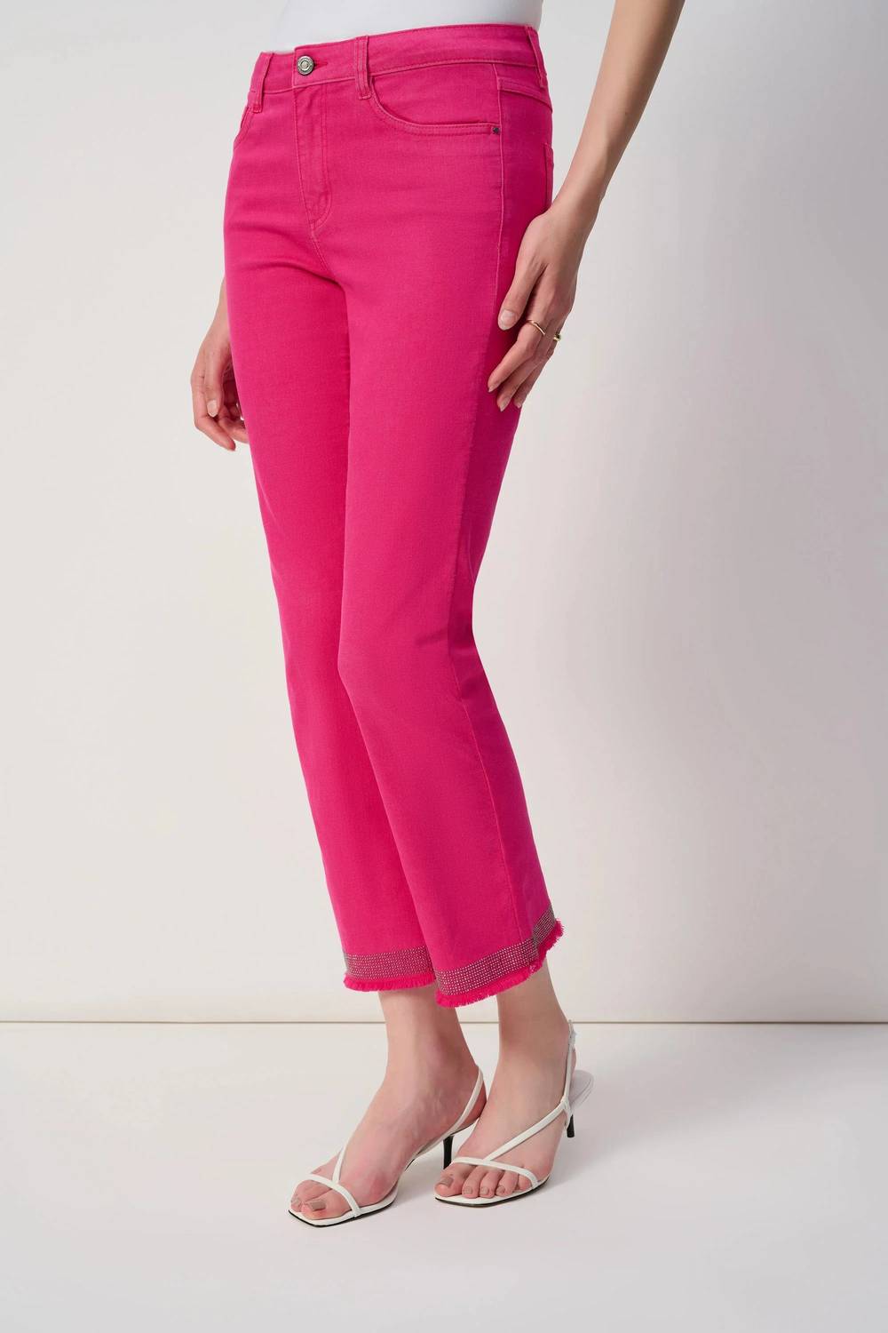Joseph Ribkoff - Embellished Fringe Cuff Cropped Jeans
