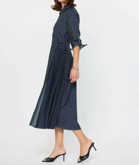 Current Air - Denim Wrap Pleat Detail Midi Dress