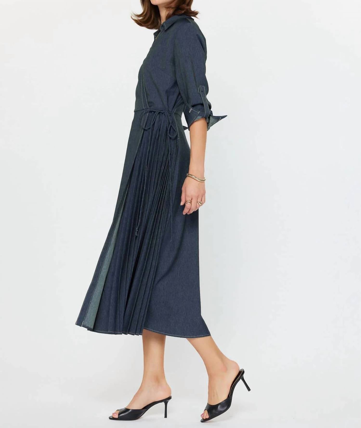 Current Air - Denim Wrap Pleat Detail Midi Dress