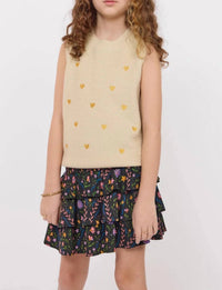 Sadie & Sage Girls Heart Eyes Sweater Vest in cream gold - kids' jacket