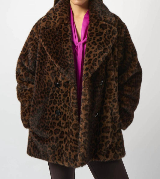 Joseph Ribkoff - Faux Fur Leopard Print Double-breasted Coat