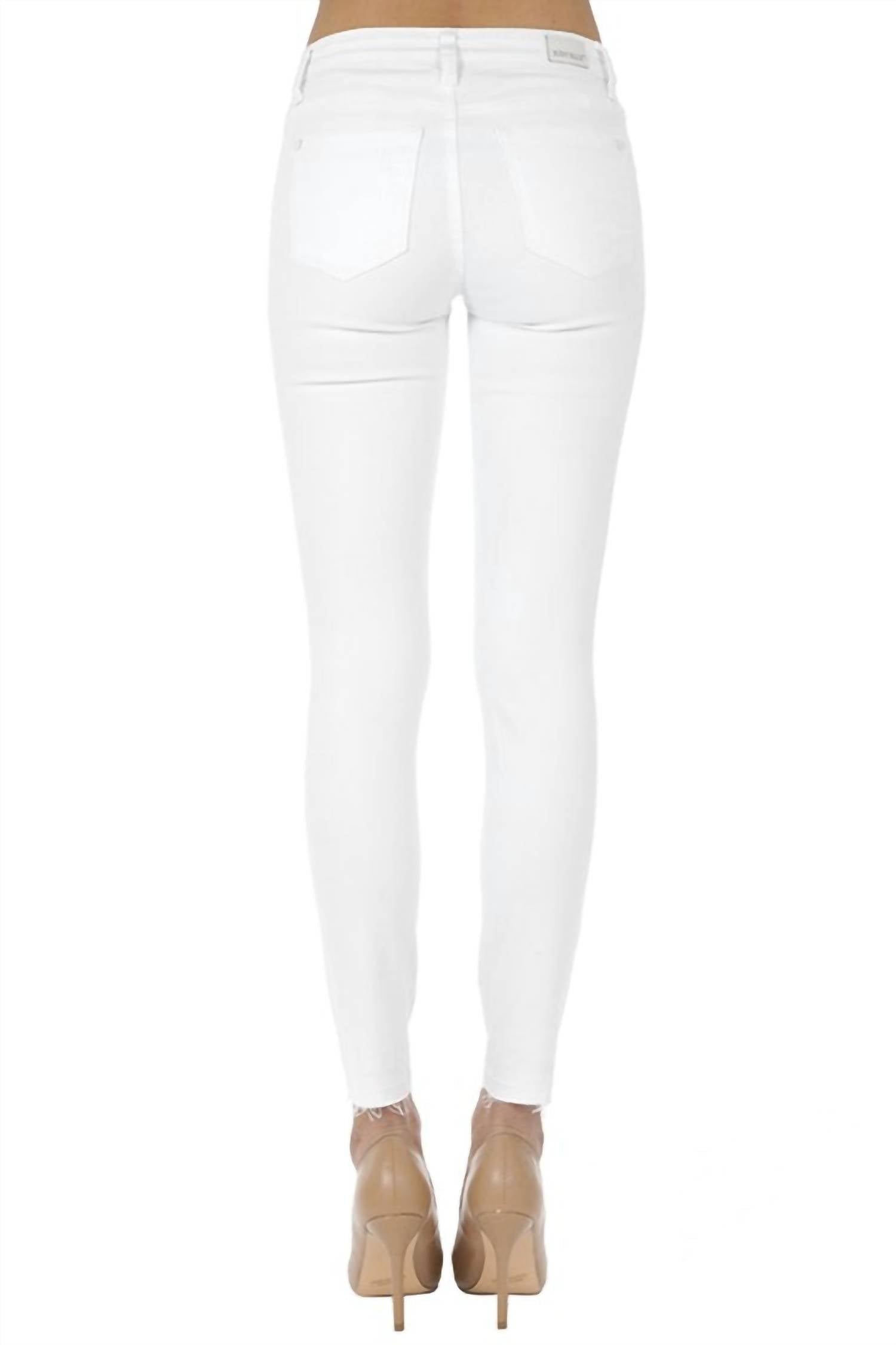 Judy Blue Destroyed Skinny Jean in white - women's jeans - detail view