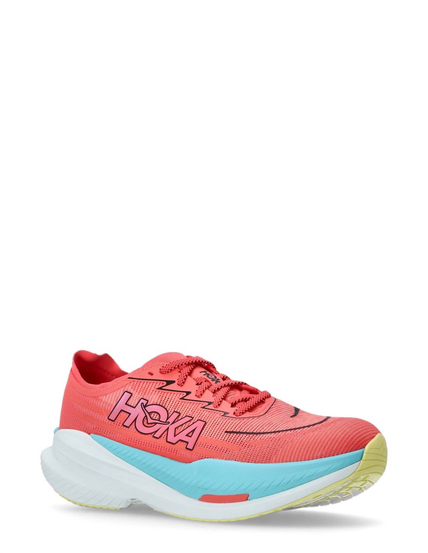 Hoka Men's Mach X 2 Racing Shoes in grapefruit electric coral - men's shoe - detail view
