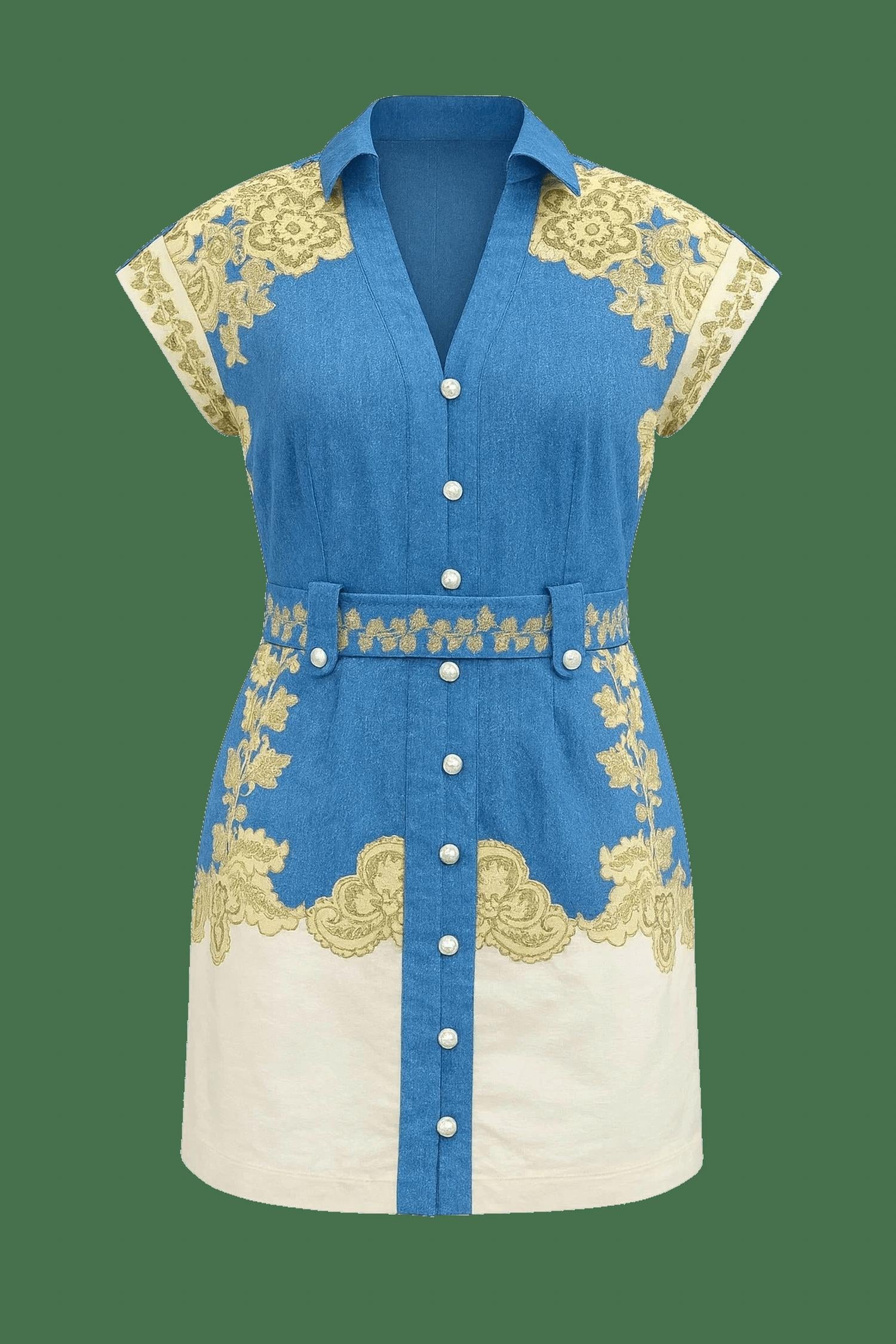 Anna Cate Colette Dress in blue floral - women's dress - detail view