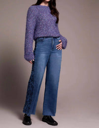 TRIBAL Brooke High Rise Wide Leg Jeans With Side-Embroidery in bluedusk - women's jeans - alternate view