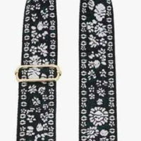 Jen & Co. Women's Tapestry Crossbody Purse Bag Guitar Strap in white light pink black floral - women's item - detail view