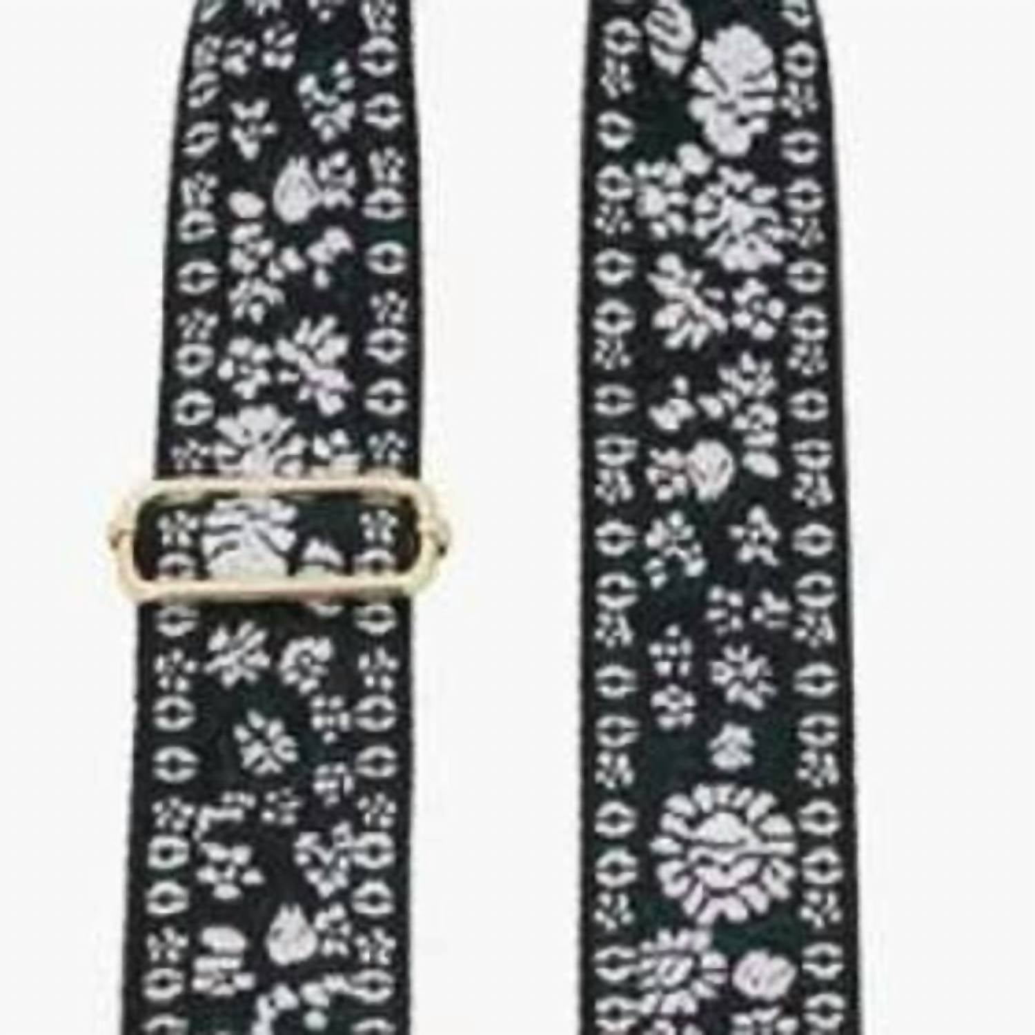 Jen & Co. Women's Tapestry Crossbody Purse Bag Guitar Strap in white light pink black floral - women's item - detail view