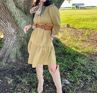 Baevely by Wellmade Daisy Long Sleeve Dress in olive - women's dress - detail view