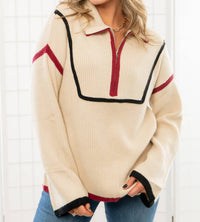 Lula The Label - Quarterback Keeper Contrast Quarter Zip Sweater