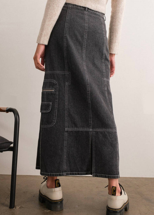 Papermoon - Denim Cargo Contrast Stitch Maxi Skirt