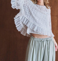 Urban Daizy Ruffle Flutter Sleeve Lace Top in white - women's blouse - alternate view