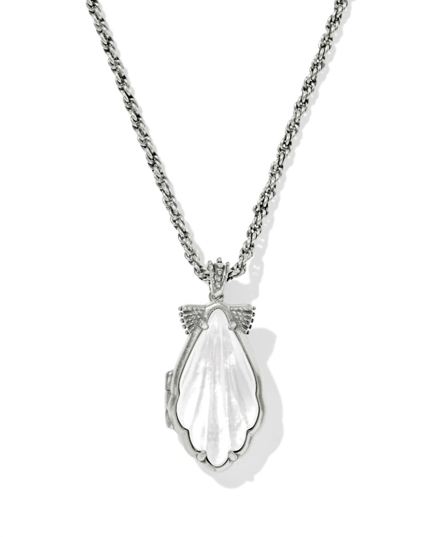 Kendra Scott Women's Alexa Locket Short Pendant Necklace in silver natural mother of pearl - women's jewelry