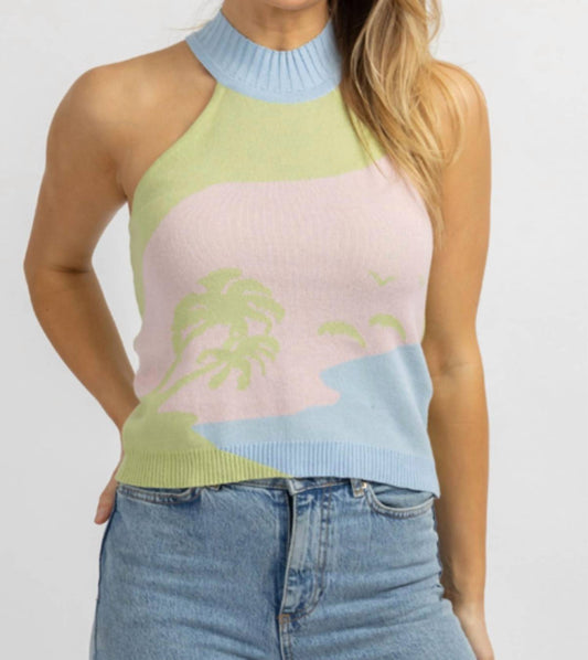 BEACH SCENE KNIT MOCKNECK TANK TOP