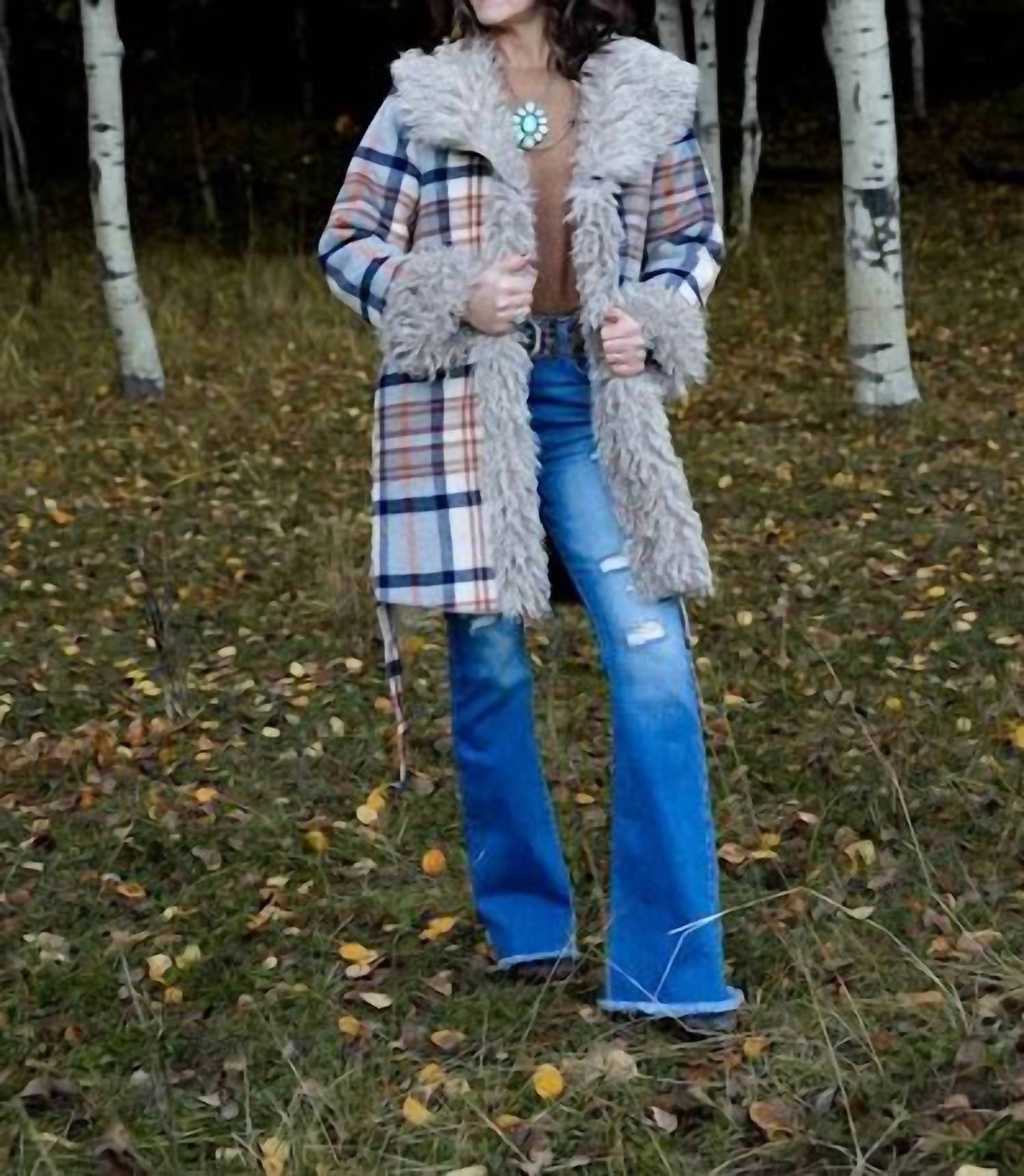 Blue B - Aztec Jacquard Fur Belted Coat