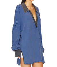 Free People Travis Polo Top in dutch blue - women's sweater - alternate view