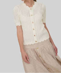 Zoe And Claire - Women's Short Sleeve Button Up Crochet Top