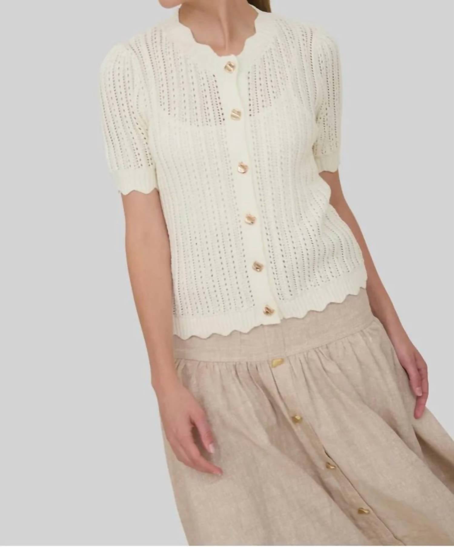 Zoe And Claire - Women's Short Sleeve Button Up Crochet Top
