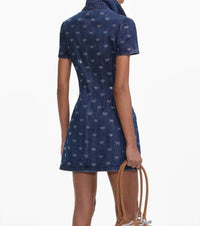 Self-Portrait - Denim Diamante Bow Mini Dress