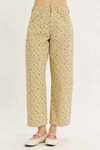 Idem Ditto Ditsy Flower Cotton Twill Barrel Leg Pants in yellow blue - women's pants