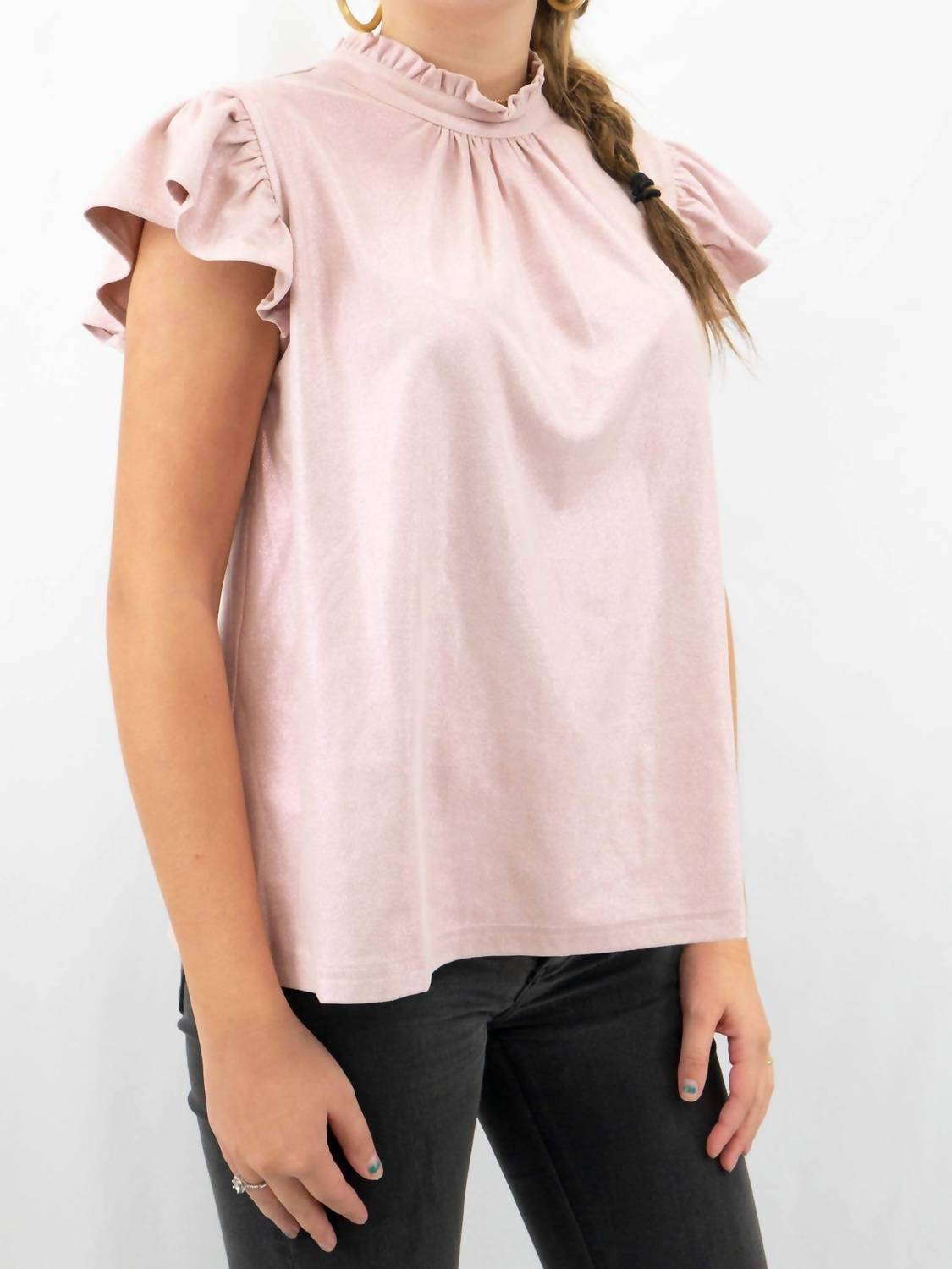 Voy - Ruffle Sleeve Suede Top