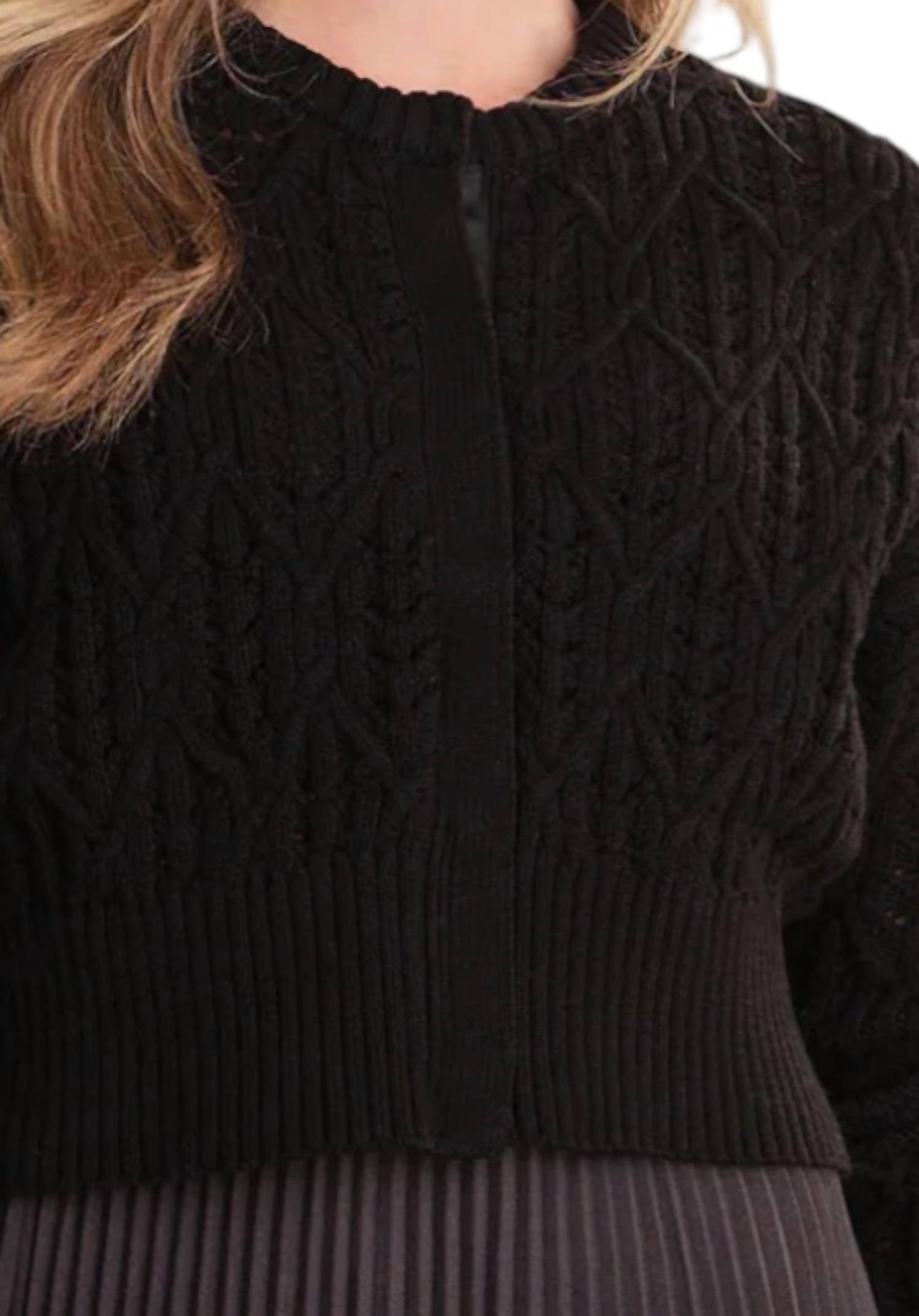 525 America Amara Cropped Cable Cardigan in black - women's cardigan - detail view