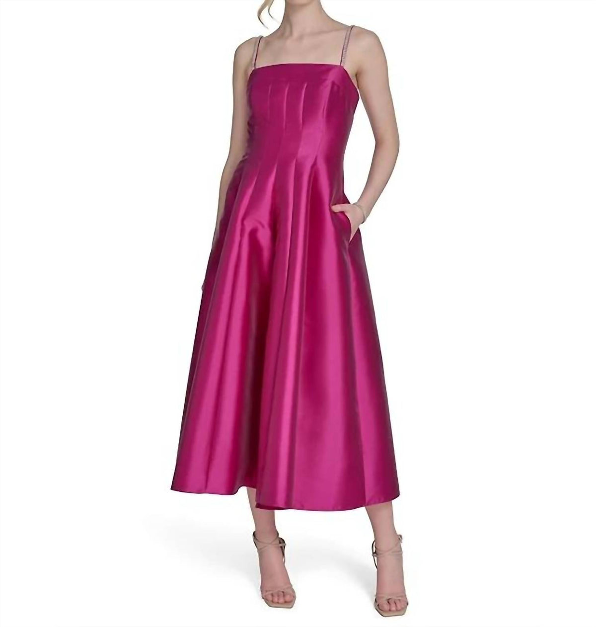 Eliza J - Solid Color Square-neck Sleeveless Midi Dress