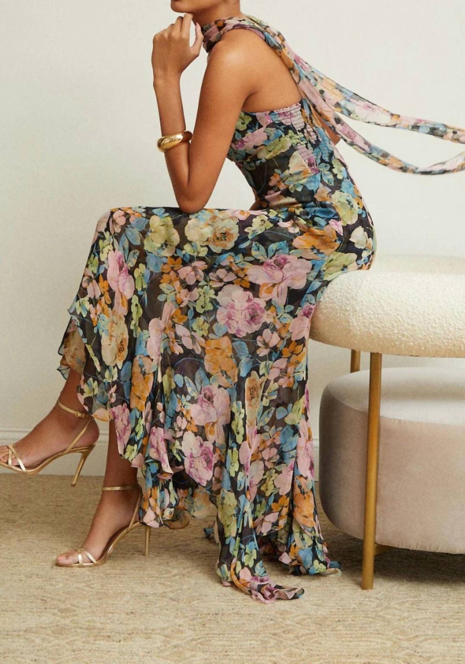 Amanda Uprichard Monterey Floral Dress in lisboa print - women's dress - detail view