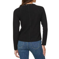 Flags & Anthem Cambria Embroidered Waffle Henley Top in black - women's long sleeve top - alternate view