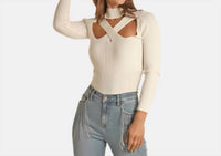 Rock & Roll Denim - Ribbed Crisscross Turtlneck Light Weight Sweater