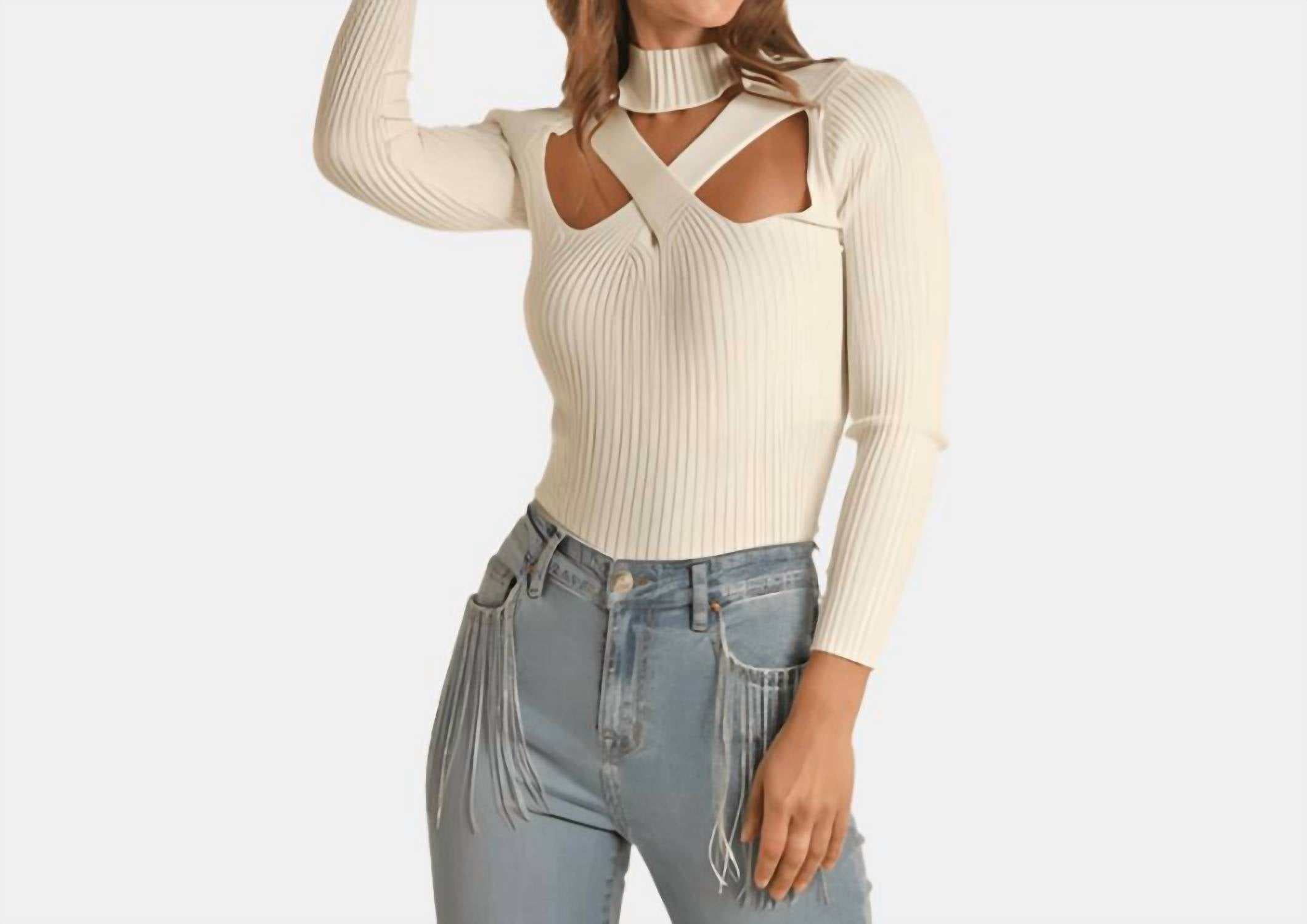 Rock & Roll Denim - Ribbed Crisscross Turtlneck Light Weight Sweater