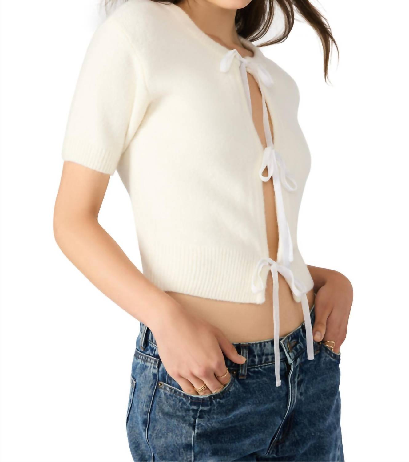 STEVE MADDEN Sereia Cardigan Top in cream - women's cardigan - detail view