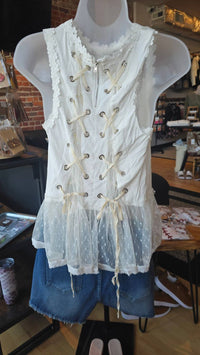 POL Women's Sleeveless Lace Blouse in white - women's blouse - alternate view