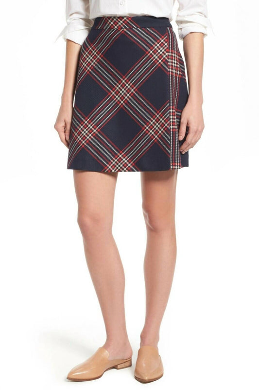 Halogen - Plaid Tweed A Line Faux Wrap Mini Skirt