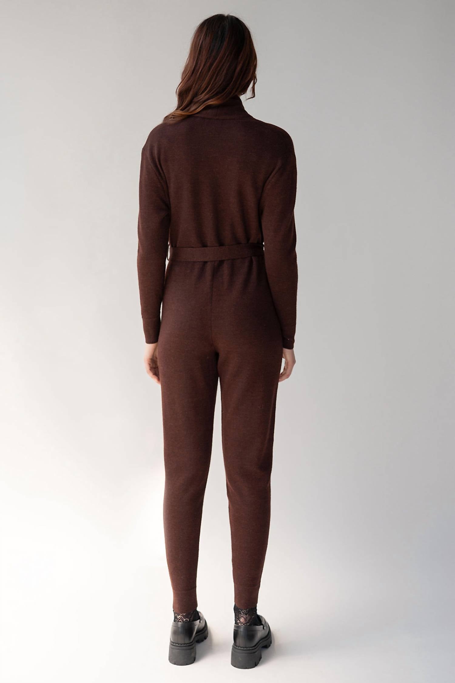 SSKEIN Wrap Neck Jumpsuit in mahogany 1 - women's pants - detail view