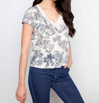CHARLIE B Organic Cotton Drop Shoulder Short V-neck T-shirt in versailles - women's t-shirt - view 4
