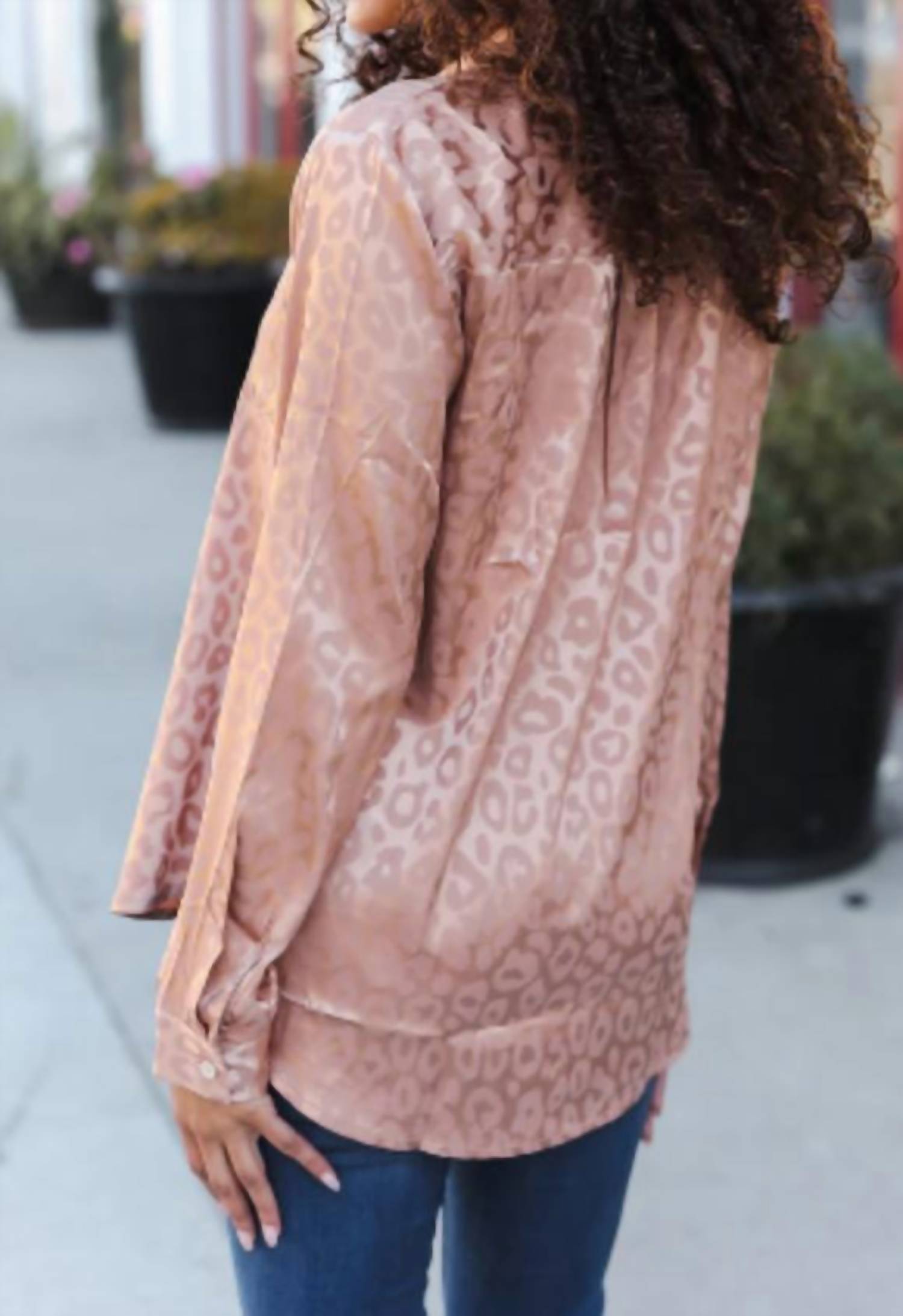 Hem & Thread - Silky Animal Print Shirt With Crochet Trim