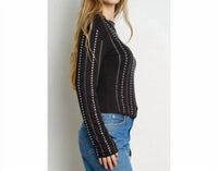 Kiwi - Embellished Mock Neck Long Sleeve Top