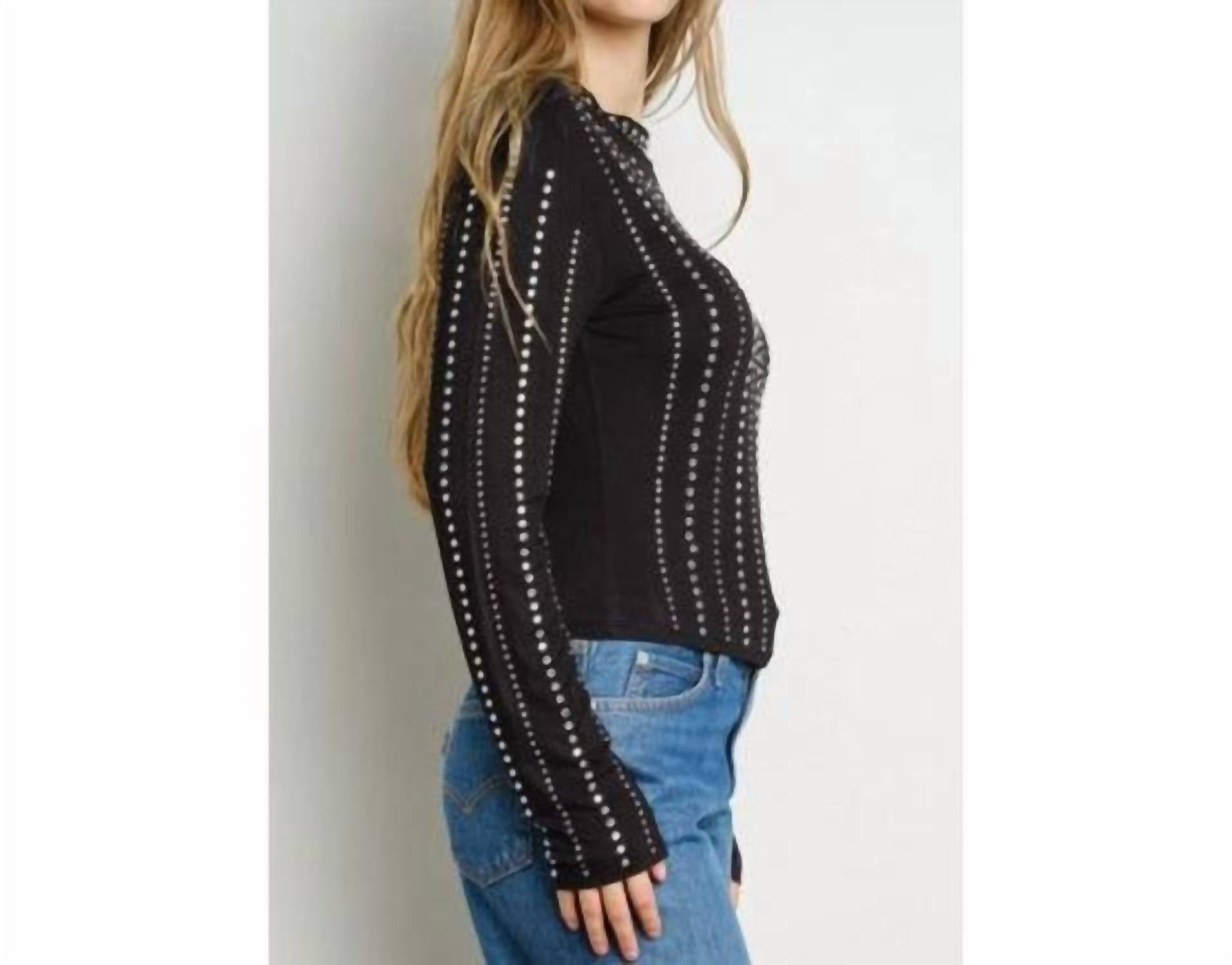 Kiwi - Embellished Mock Neck Long Sleeve Top