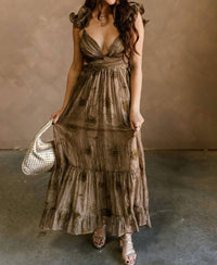 Storia - Zoey Embroidered Floral Ruffle Maxi Dress