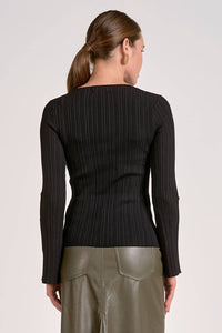 ELAN Crewneck Bell Sleeve Top in black - women's long sleeve top - alternate view